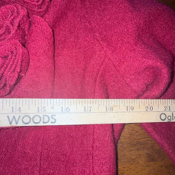 Susan Bristol 100% Wool Red Ruffle Rose Cardigan Jacket L — Textured Boho Cottag - Picture 9 of 12